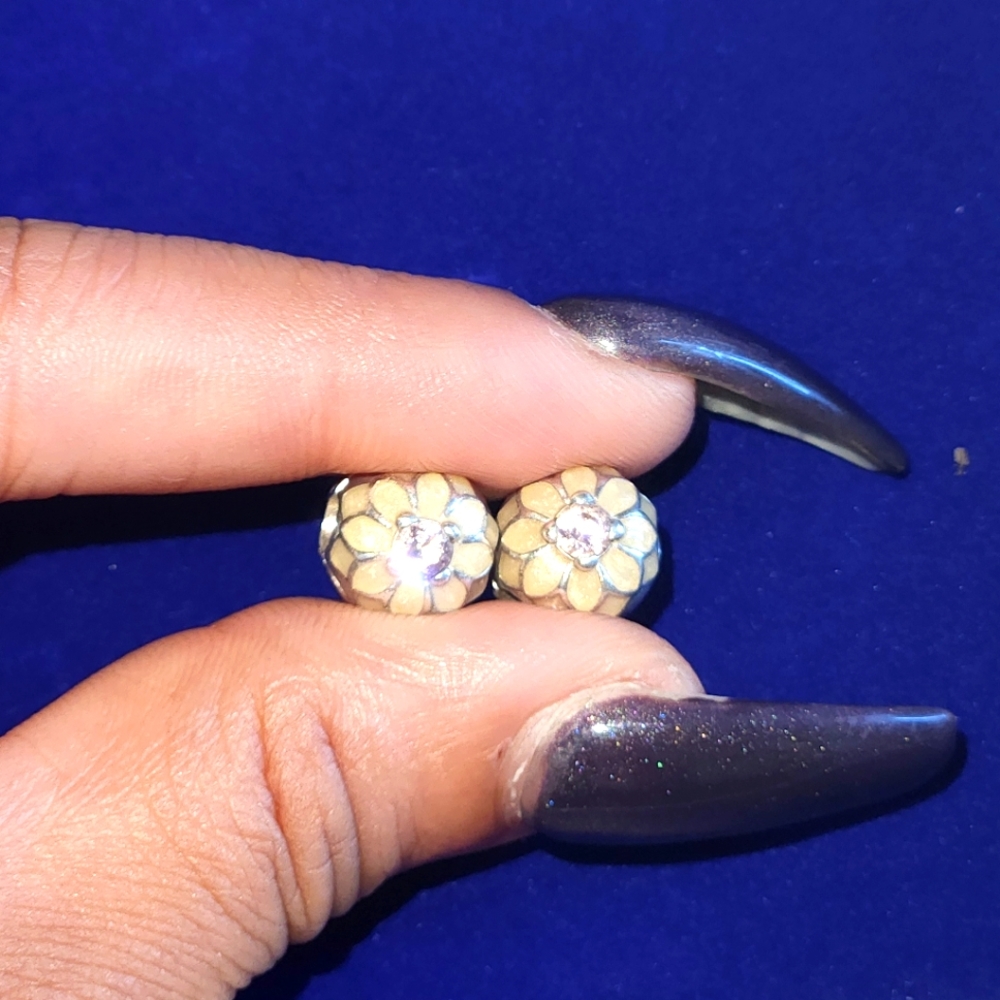 PAIR of authentic Pandora clip- Blooming Dahlias" cream & blush pink